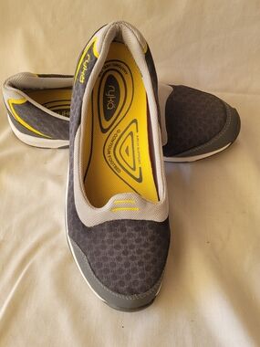 Ryka Gray and Yellow Slip-On Women's Sneakers